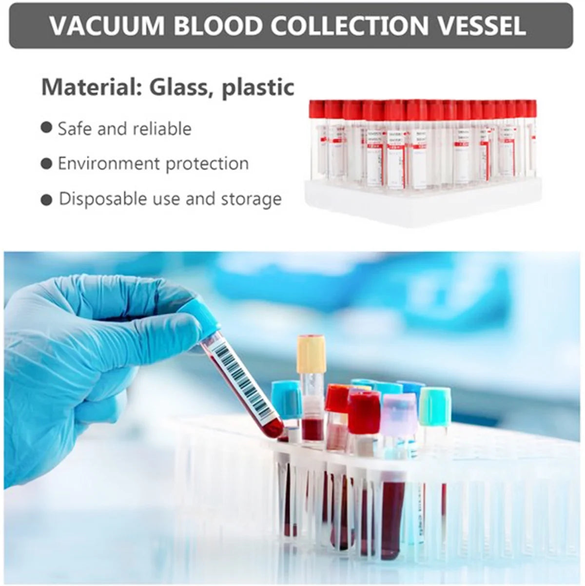 100PCS 500ML Sterile Glass Vacuum Blood Collection Tubes V73847