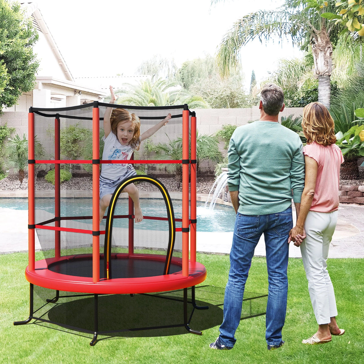55 Kids Trampoline with Enclosure Net Green P752