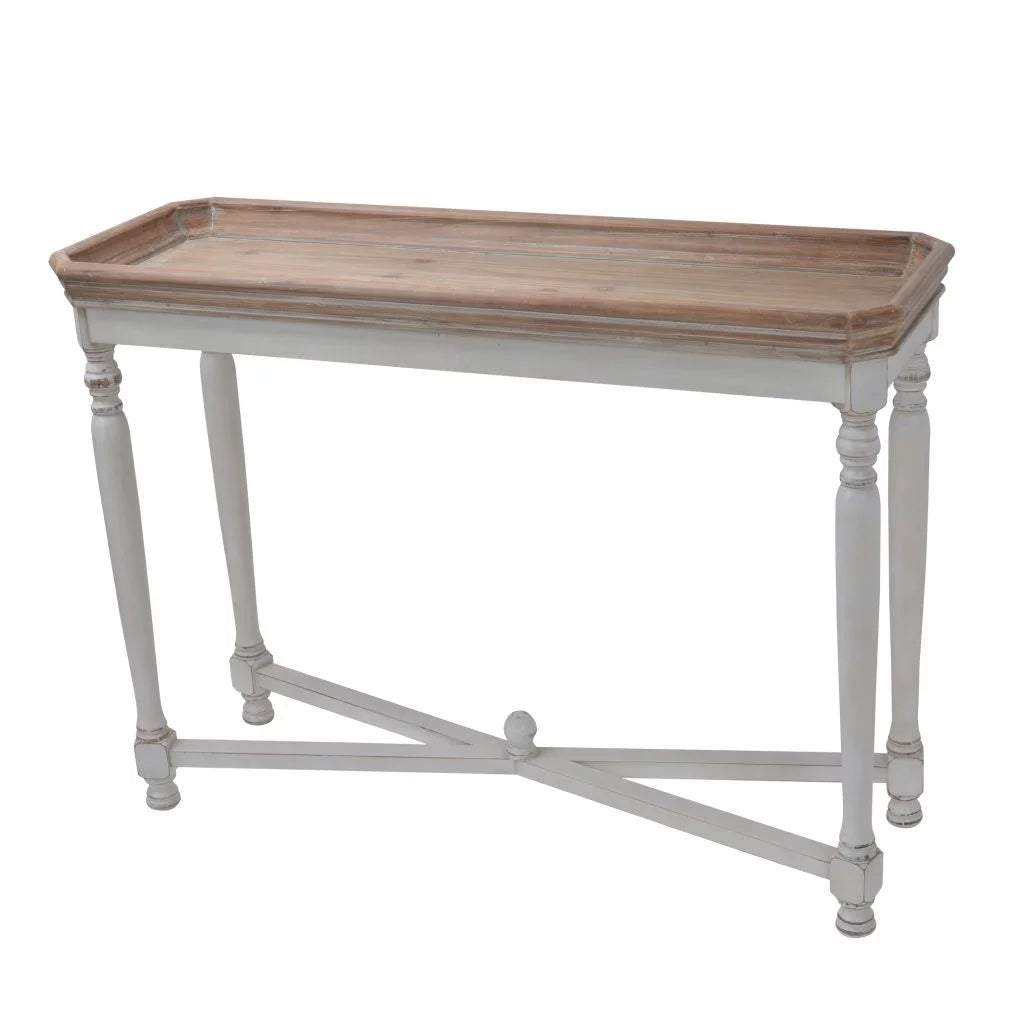 42" Brown and White Distressed Rectangular End Table O68558