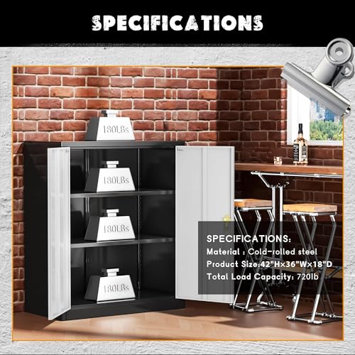 72” Black Metal Storage Cabinet with Lock Y1723
