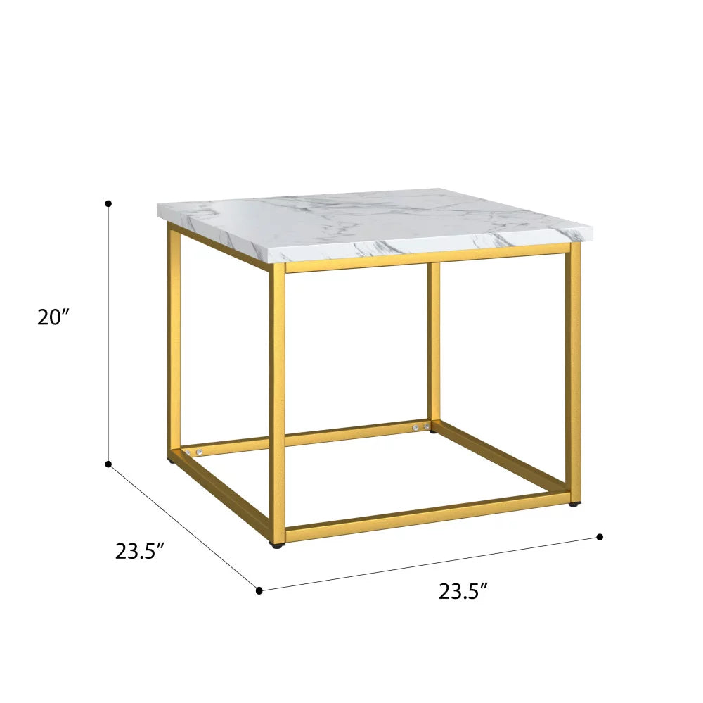 White Marble And Gold Square End Table with Metal Frame H531241