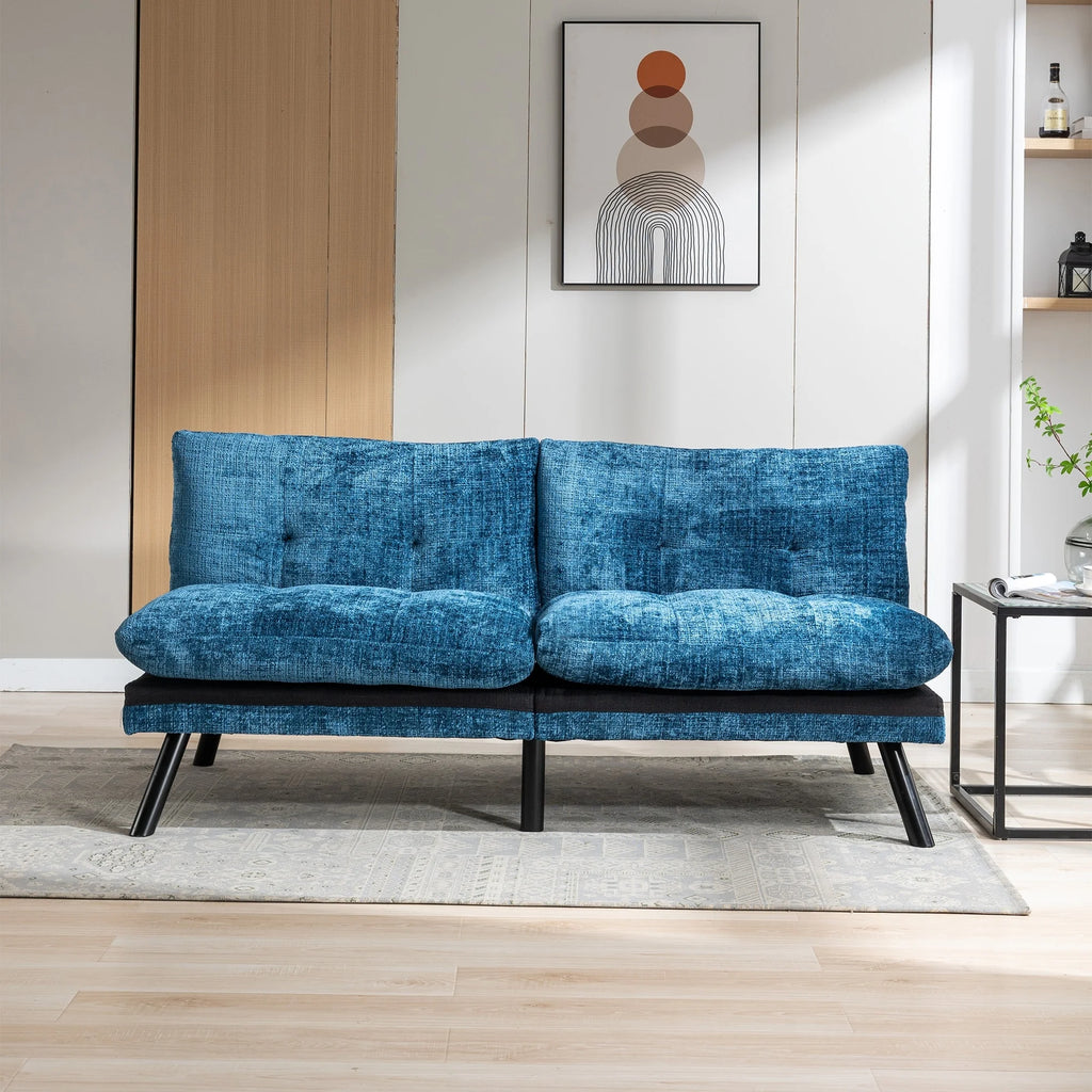 Convertible Sofa Bed with Metal Legs Blue E479