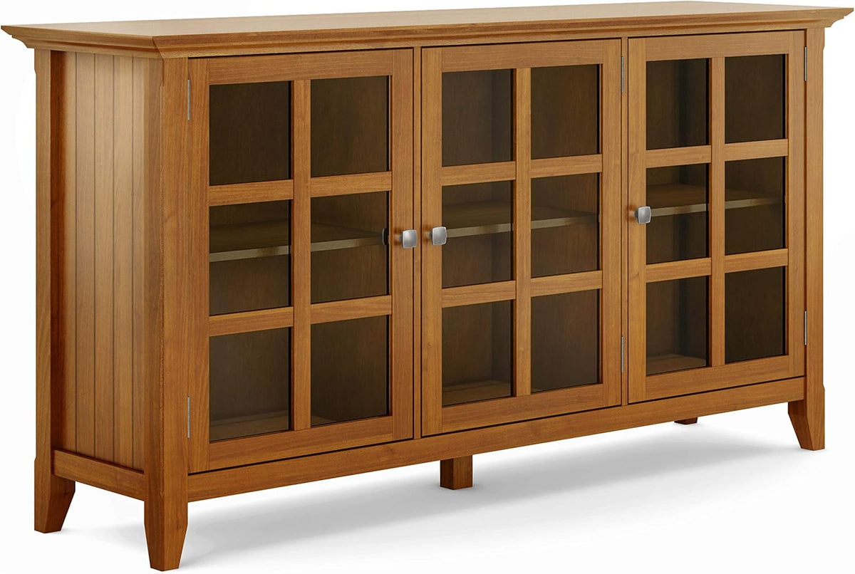 62 inch Rustic Solid Wood Storage Cabinet with 3 Tempered Glass Doors W44122