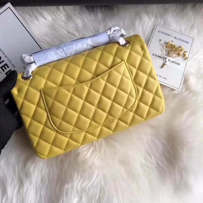 Yellow Lambskin Leather Flap Bag I875