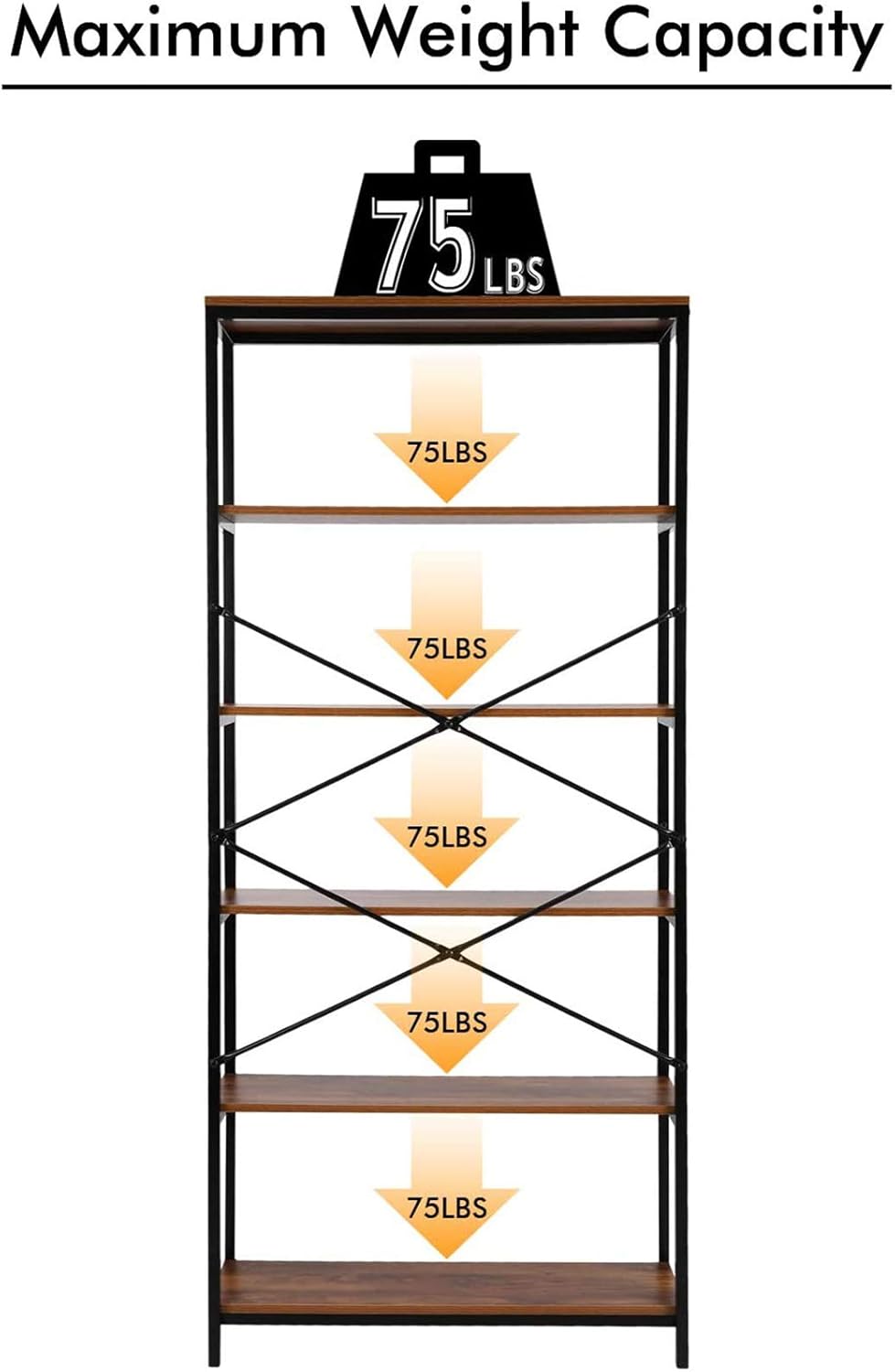Industrial 5 Shelf Metal and Wooden Bookcase X267