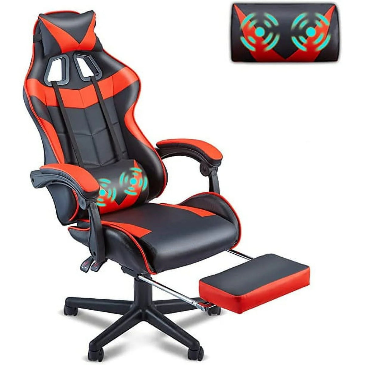 Blue Ergonomic Massage Gaming Chair with Footrest D4460