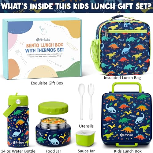 Kids Bento Lunch Box with Thermos, 8.5 OZ Insulated Food Jar, Lunch Bag, Water Bottle F19184