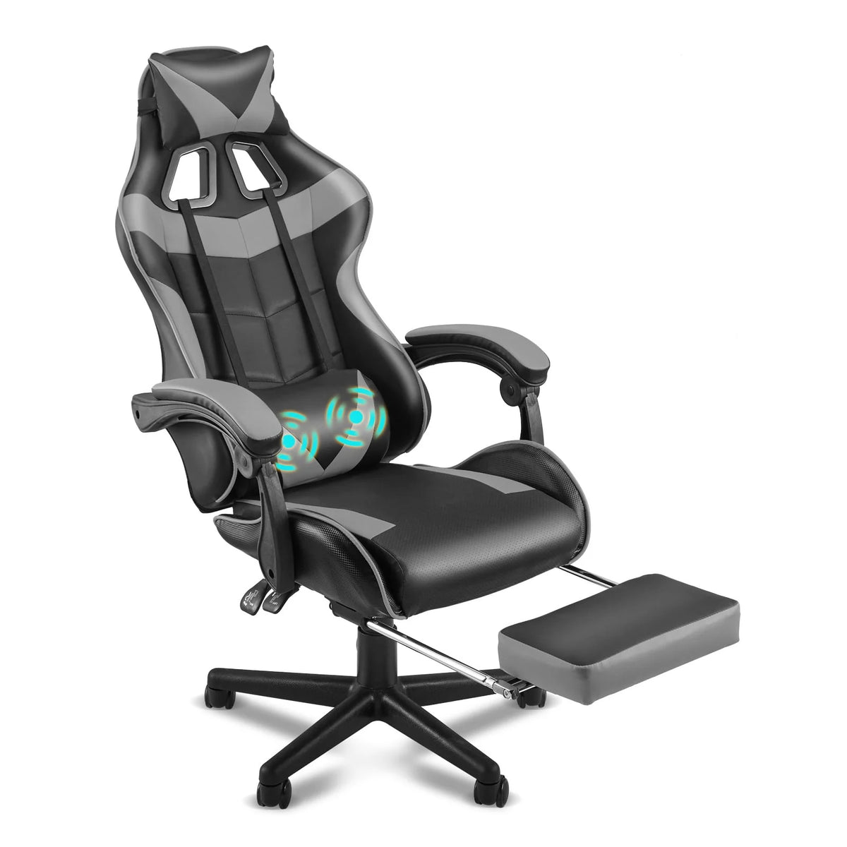 Blue Ergonomic Massage Gaming Chair with Footrest D4460