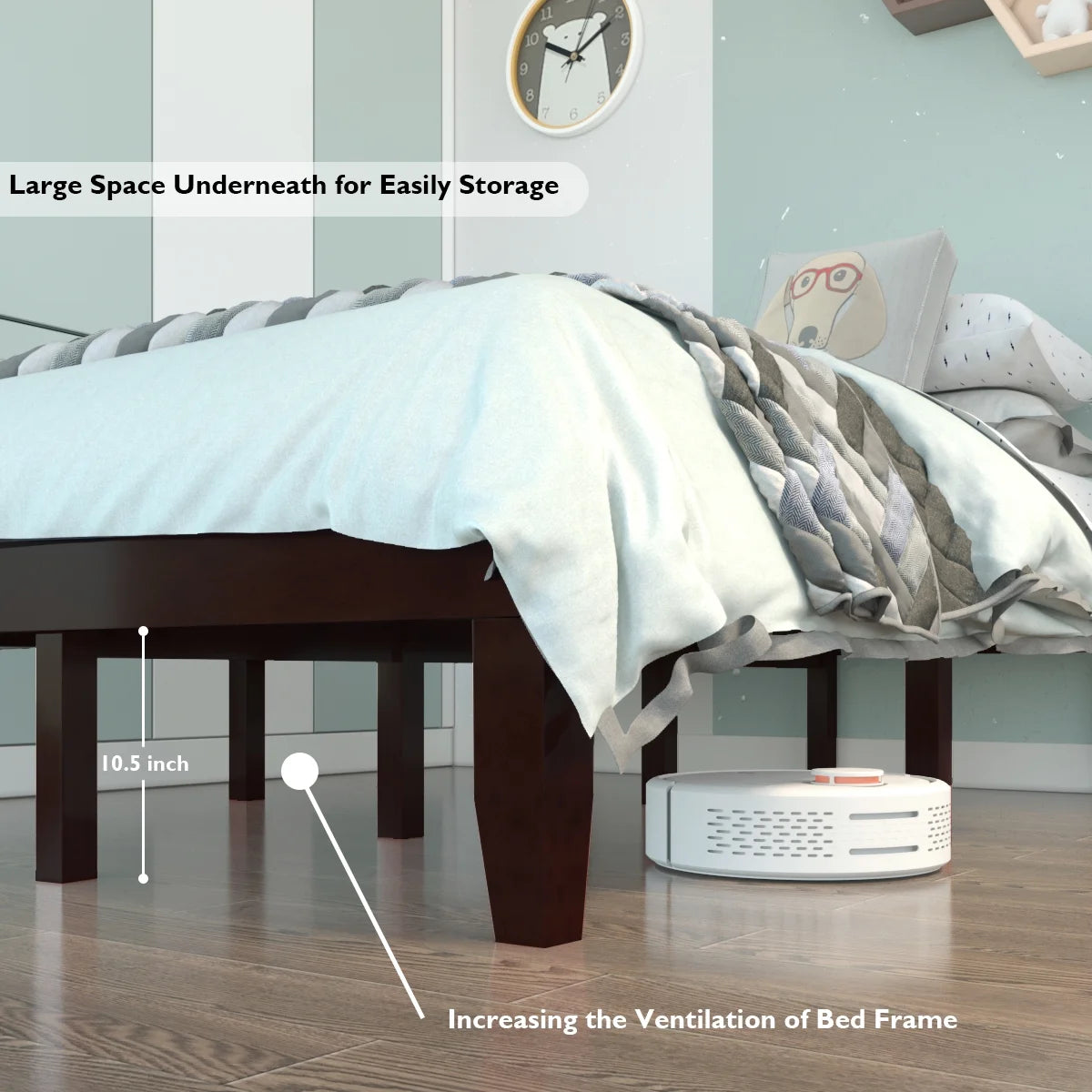 Full Size Wooden Bed Frame with Wood Slats X14308