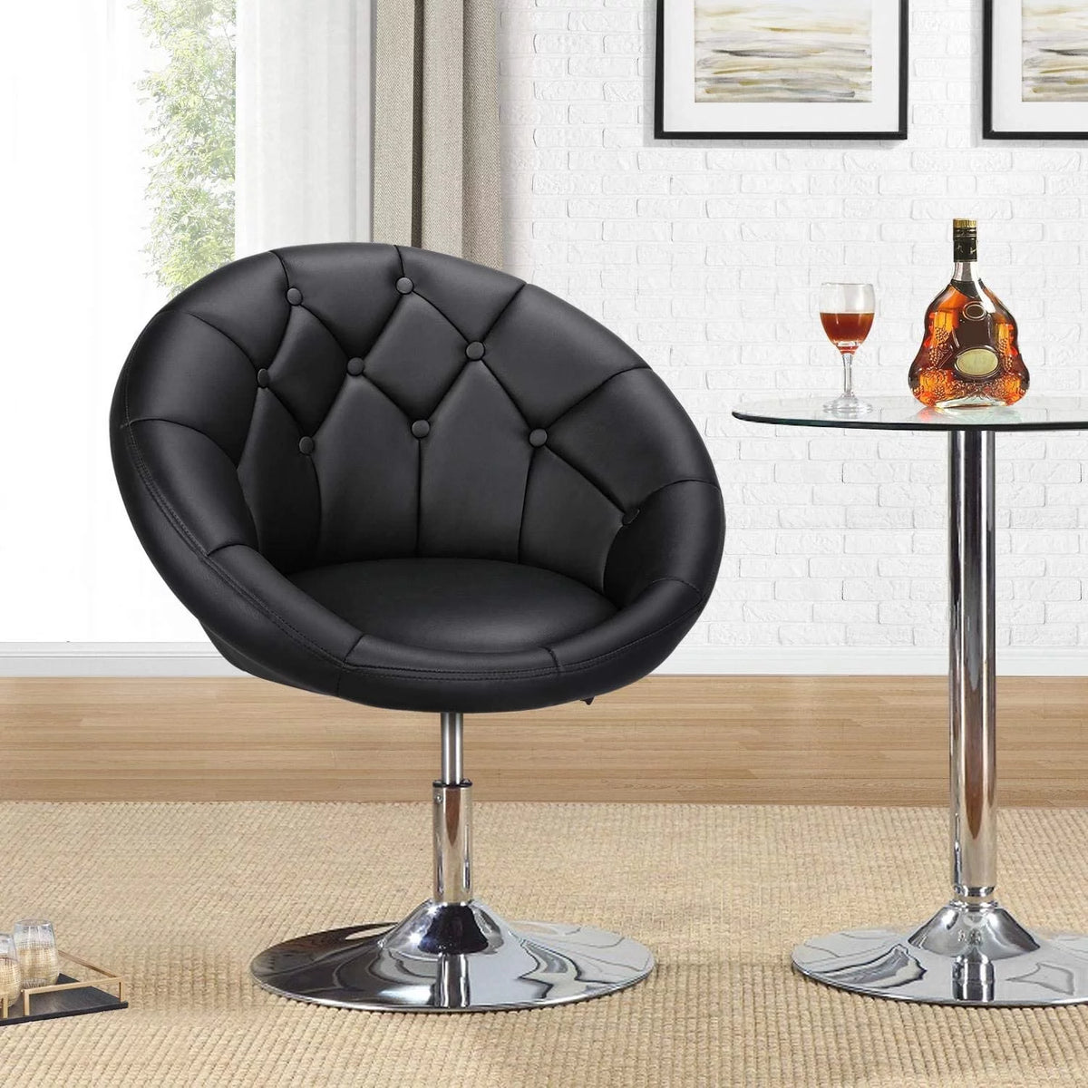 Adjustable Swivel Round Leather Chair with Wheels L659433