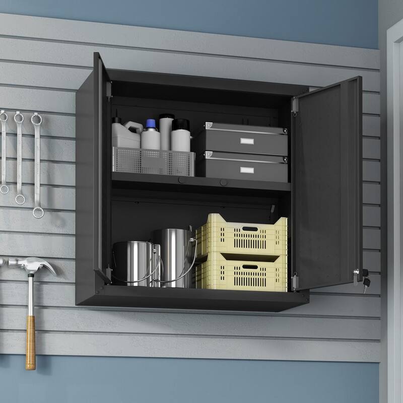 2-Shelf Wall Mount Metal Garage Cabinet in Charcoal Grey R628