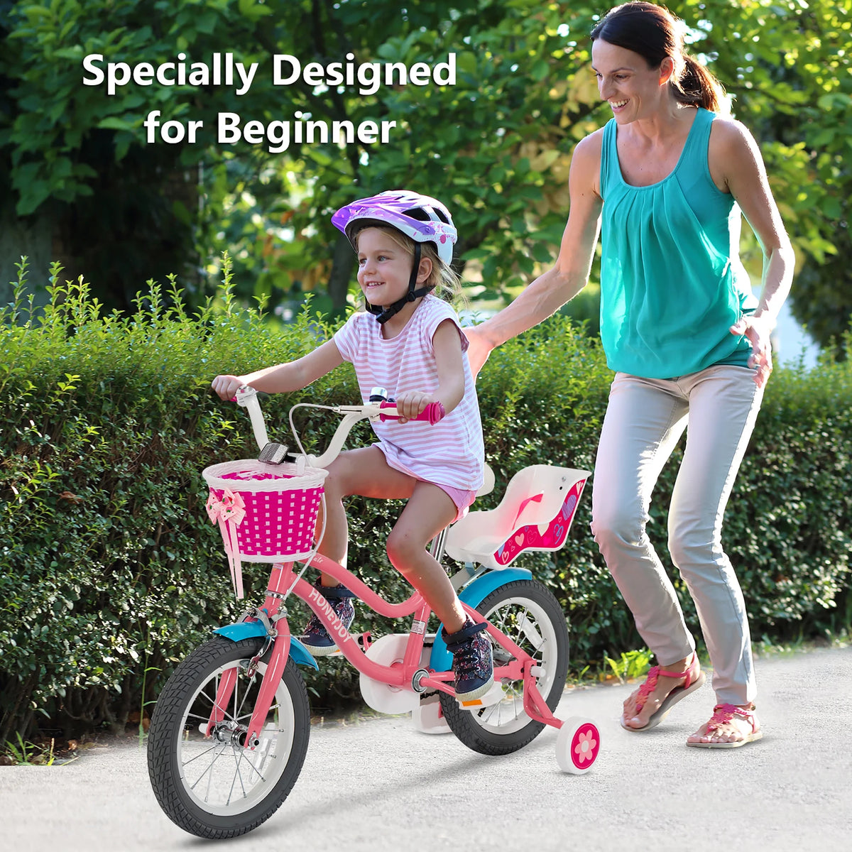 14 Inches Kids Bicycle with Training Wheels Pink Q291