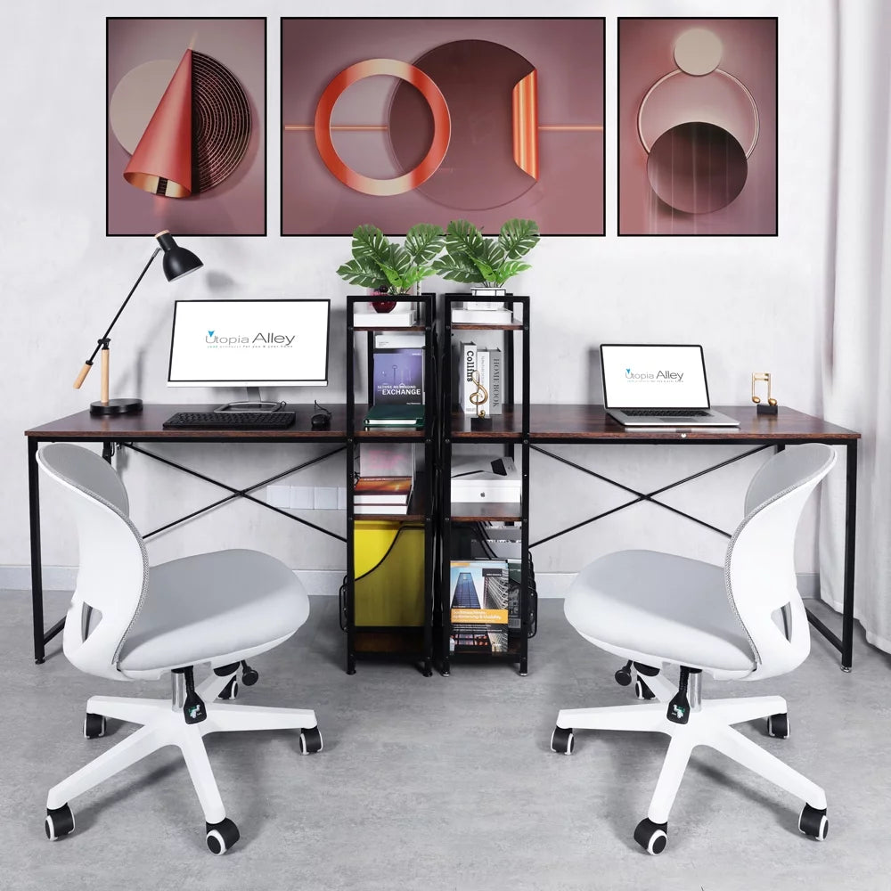 Black 47-inch Metal Computer Desk with 4-Tier Storage Shelves T175