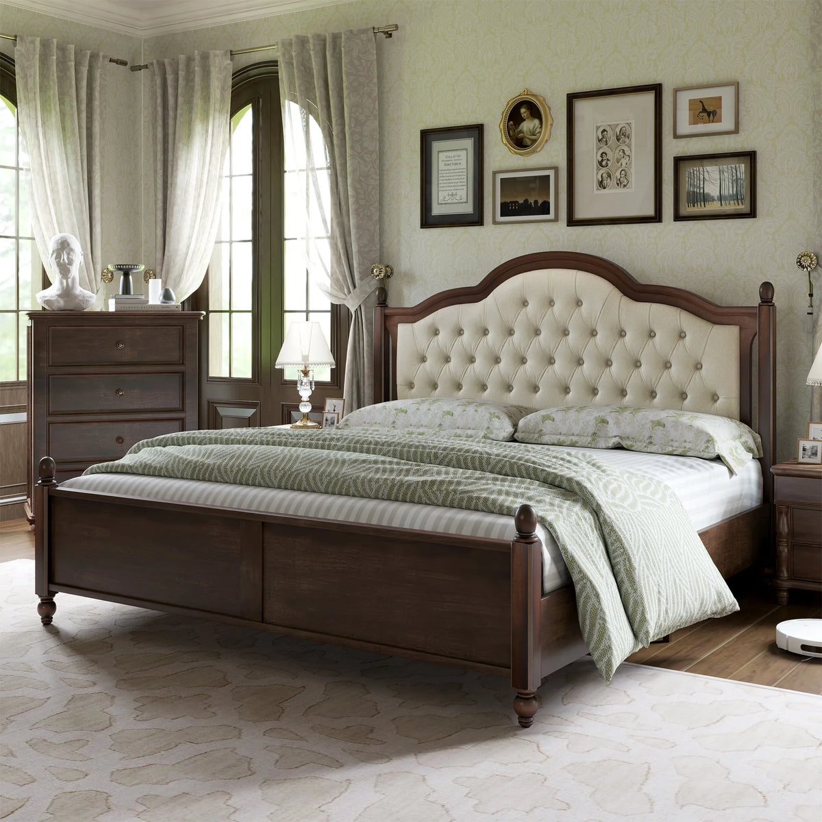 Queen Wood Bed Frame with Upholstered Headboard Z927245