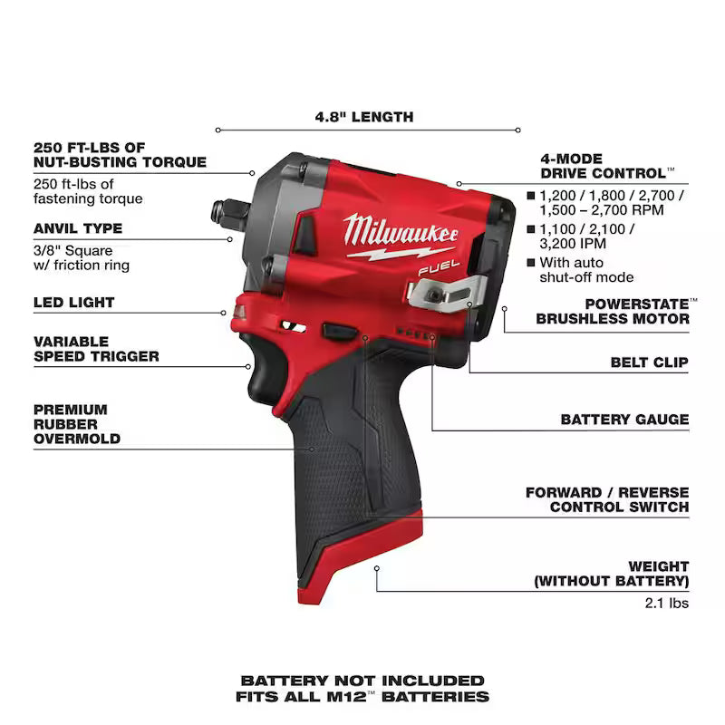 12V Lithium-Ion Brushless Cordless 3/8 in. Impact Wrench E940779
