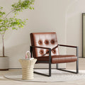 Brown Faux Leather Accent Chair with Steel Frame J9616