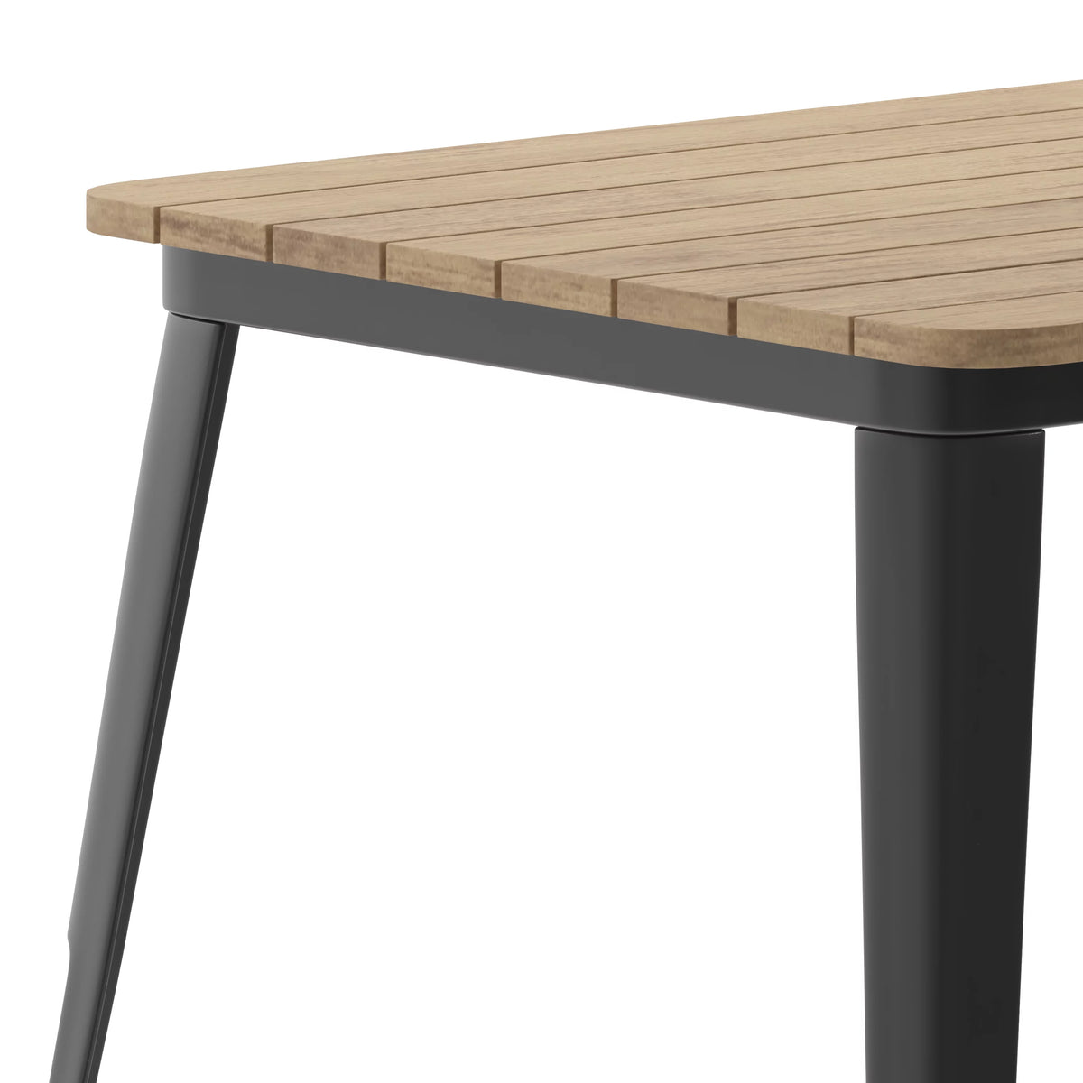 Indoor/Outdoor Dining Table with Umbrella Hole, 30" x 60" Brown Poly Resin Top and Black Steel Base T40580