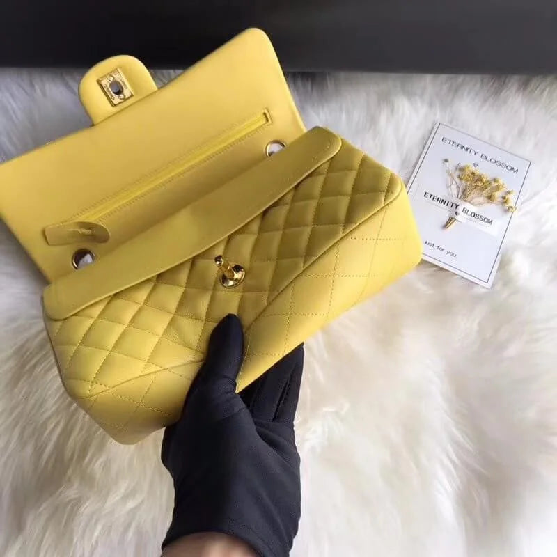 Yellow Lambskin Leather Flap Bag I875