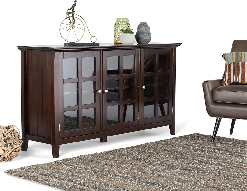 62 inch Rustic Solid Wood Storage Cabinet with 3 Tempered Glass Doors W44122