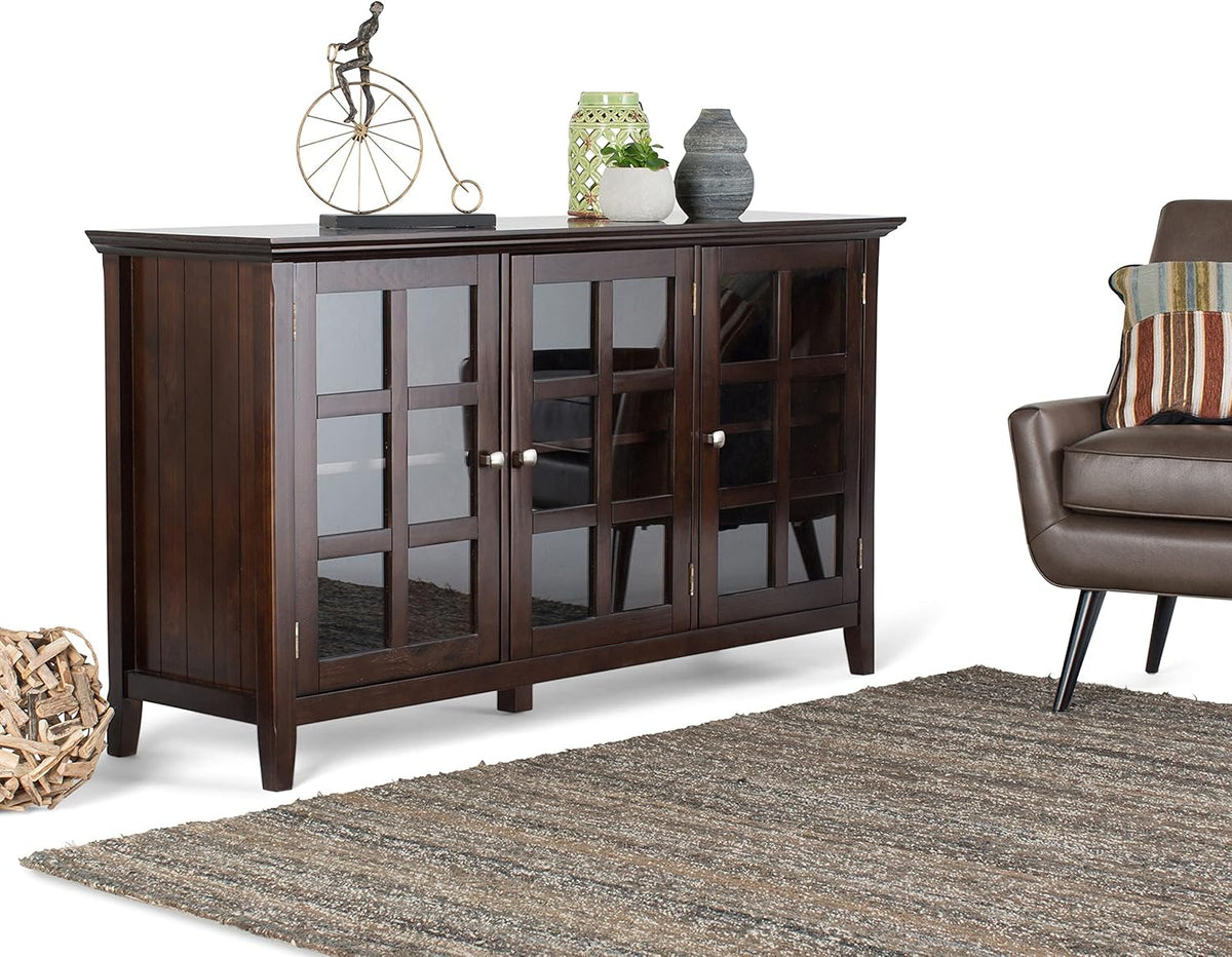 62 inch Rustic Solid Wood Storage Cabinet with 3 Tempered Glass Doors W44122