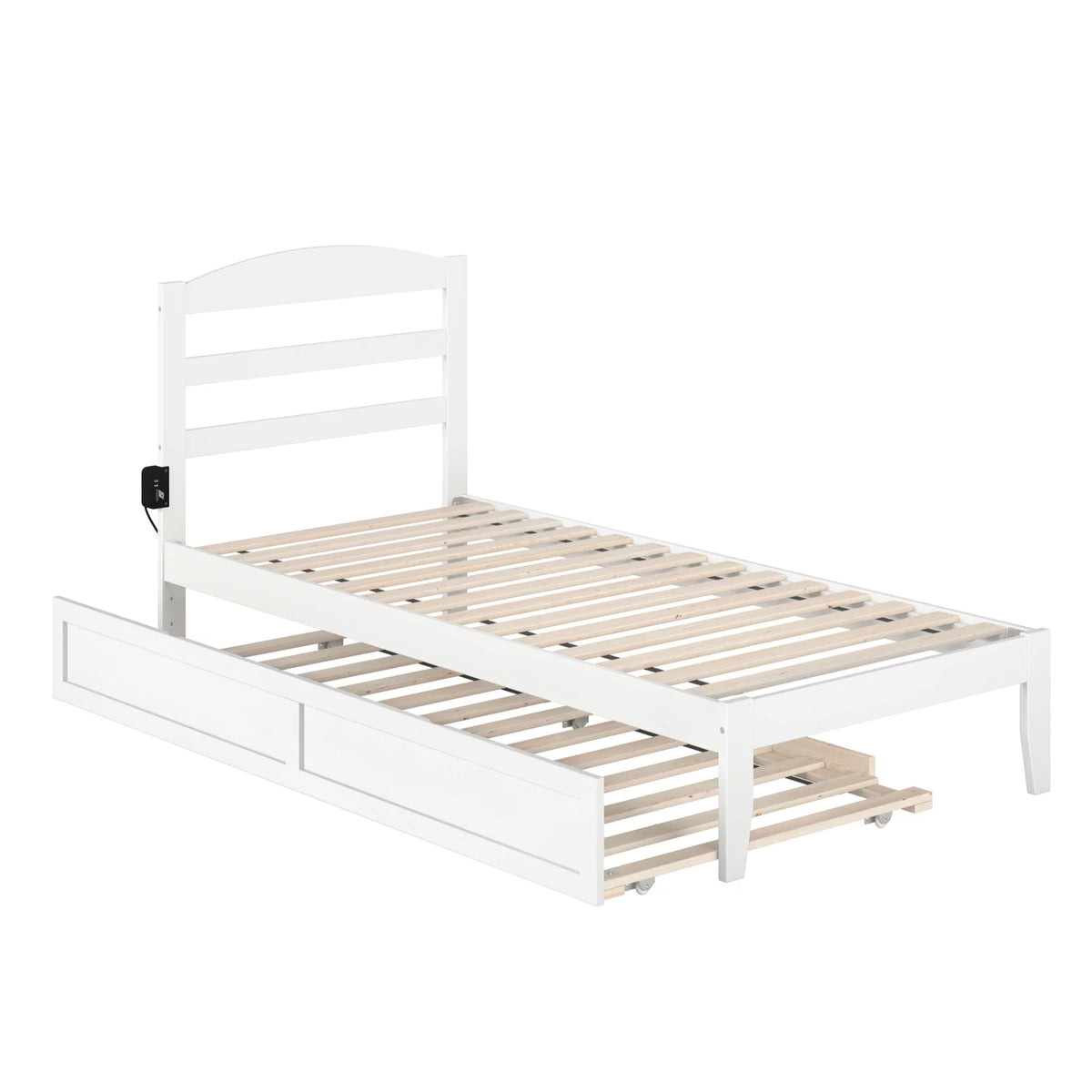 Solid Wood Traditional Twin Bed with Twin Trundle in White Y287622