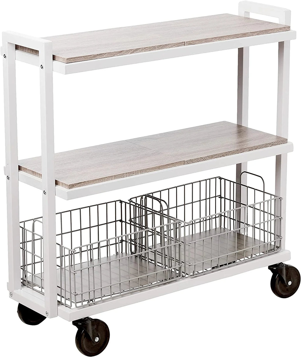White 3-Tier Storage Cart with Caster Wheels H93389