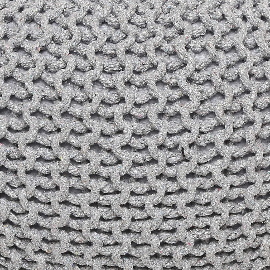 Round Cable Knitted Pouf Ottoman 18”x18”x14” Gray B986141