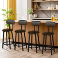 Bar Stools Set of 4, 35.4 inch PU Leather with Backrest, Rustic Brown O2654