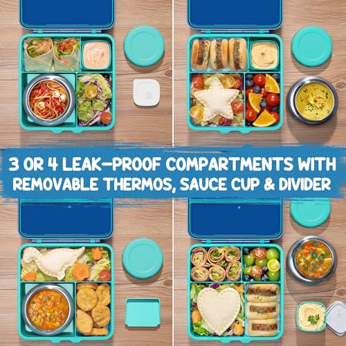 Kids Bento Lunch Box with Thermos, 8.5 OZ Insulated Food Jar, Lunch Bag, Water Bottle F19184