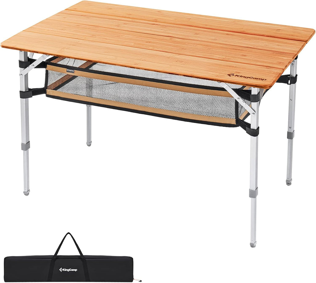 Bamboo Folding Camping Table with Adjustable Height N914152