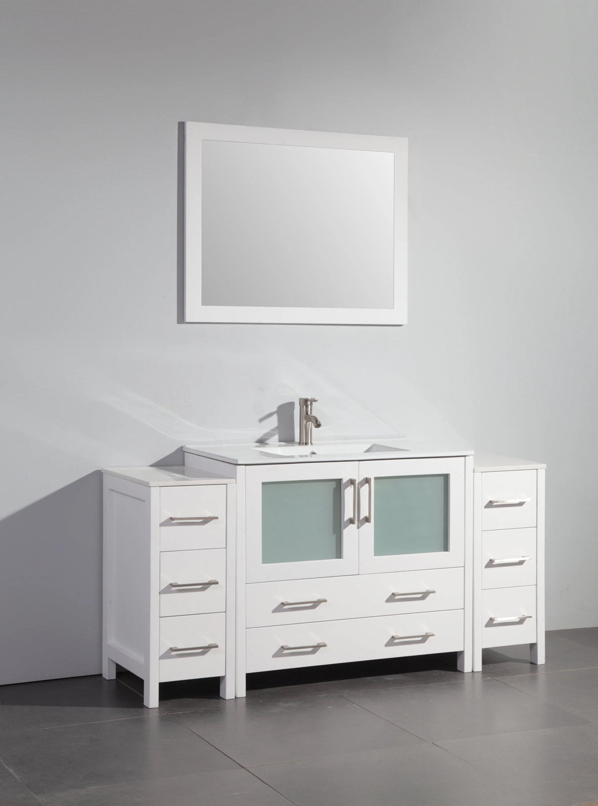 60 in. Single Sink White Ceramic Vanity Cabinet with Mirror L2130