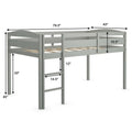 Twin Wooden Low Loft Bunk Bed with Guard Rail and Ladder G97071