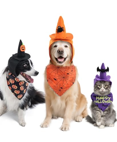 Dog Halloween Costumes 2Pcs Set Witch Hat and Bandana Black D495