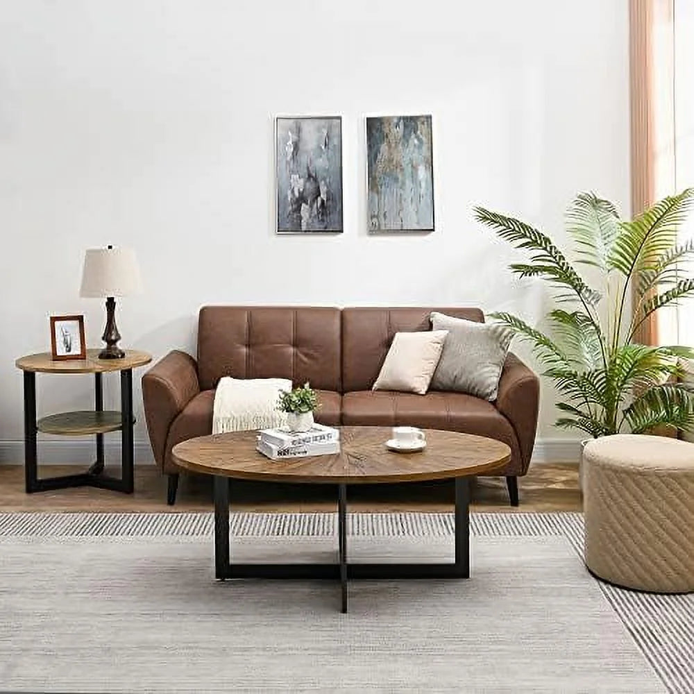 Round Solid Wood Coffee Table with Metal Legs A612228