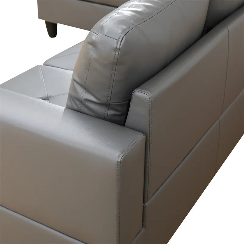 Faux Leather Left Facing Sectional Grey V706