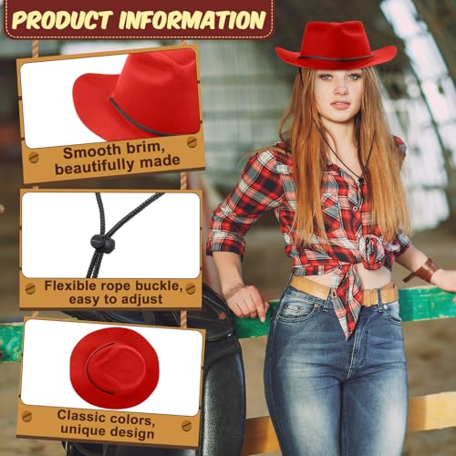 24 Pieces Disposable Plastic Cowboy Hat Set Felt Wide Brimmed J52523