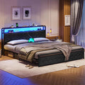 King Size Faux Leather Upholstered Platform Bed with LED Headboard T54660