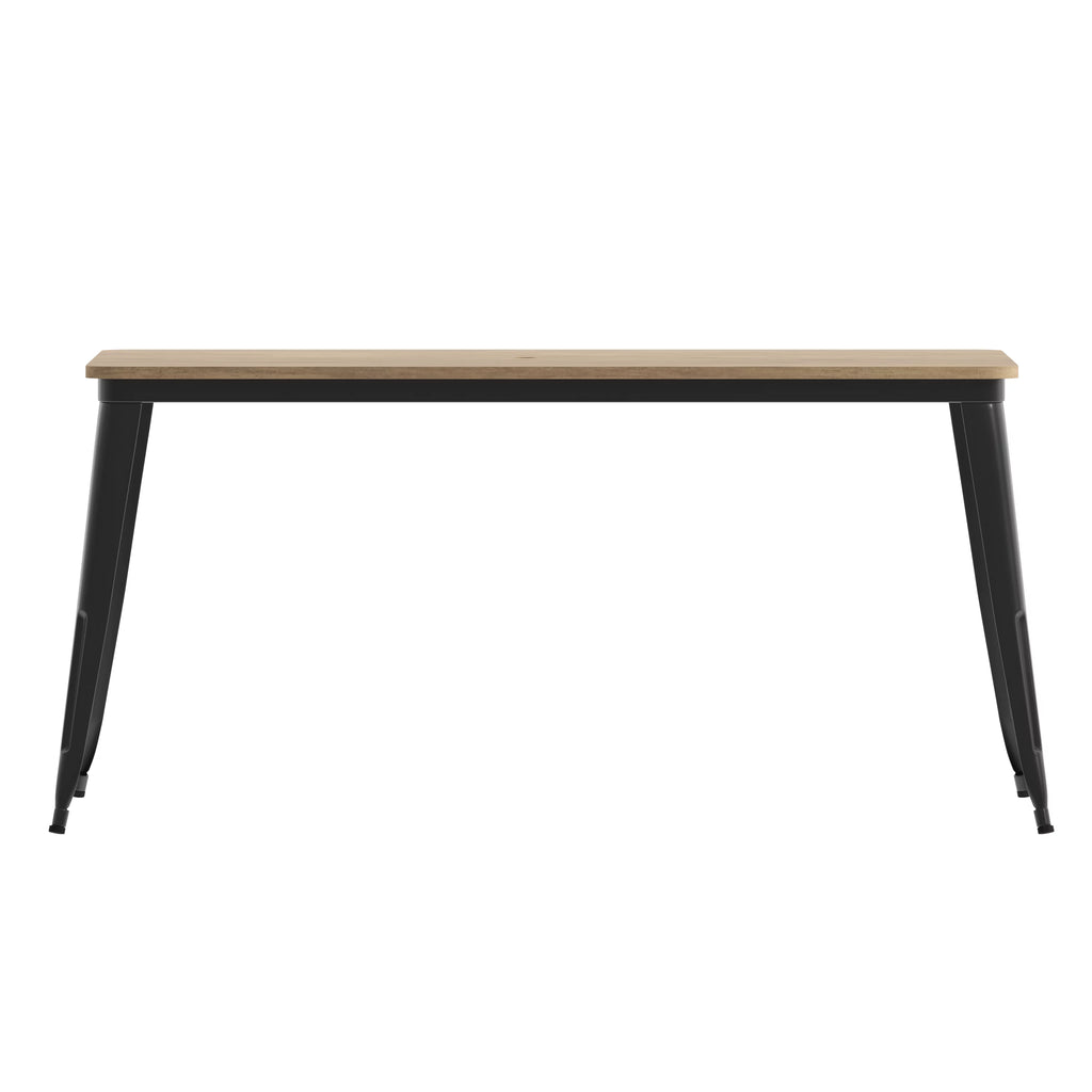 Indoor/Outdoor Dining Table with Umbrella Hole, 30" x 60" Brown Poly Resin Top and Black Steel Base T40580