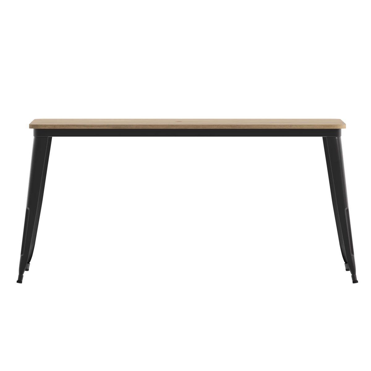 Indoor/Outdoor Dining Table with Umbrella Hole, 30" x 60" Brown Poly Resin Top and Black Steel Base T40580