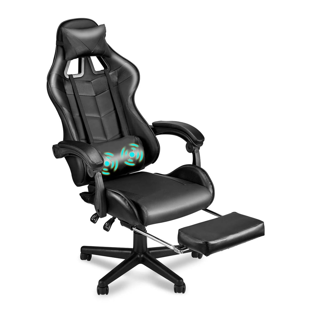 Blue Ergonomic Massage Gaming Chair with Footrest D4460