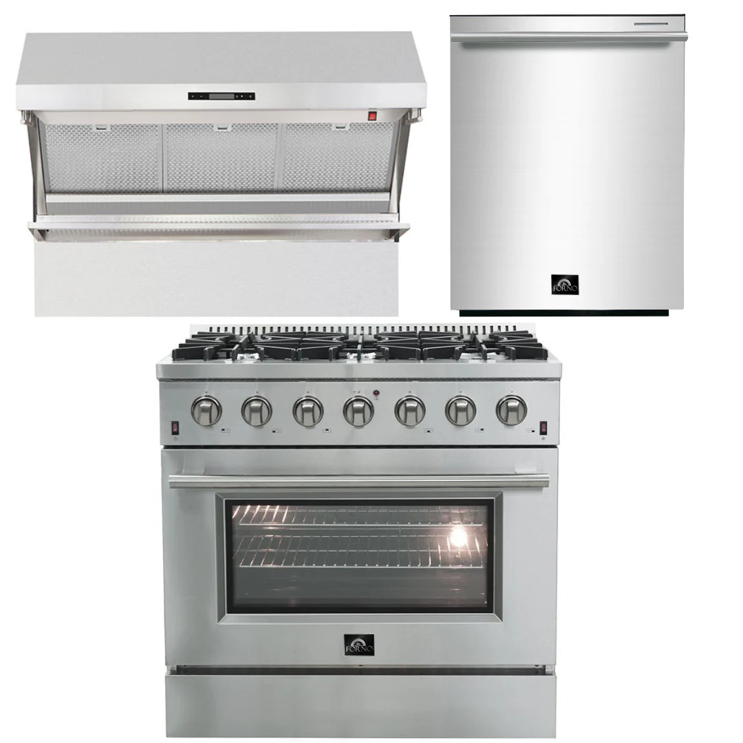 36 Inch Gas Range, Wall Mount Range Hood, Dishwasher G844