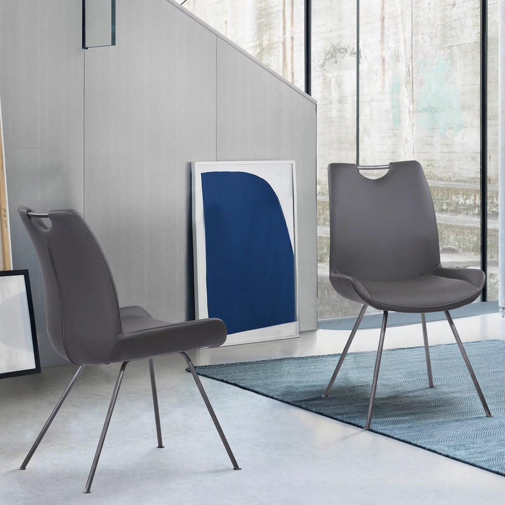 Grey Faux Leather Dining Chair Set of 2 Q386660