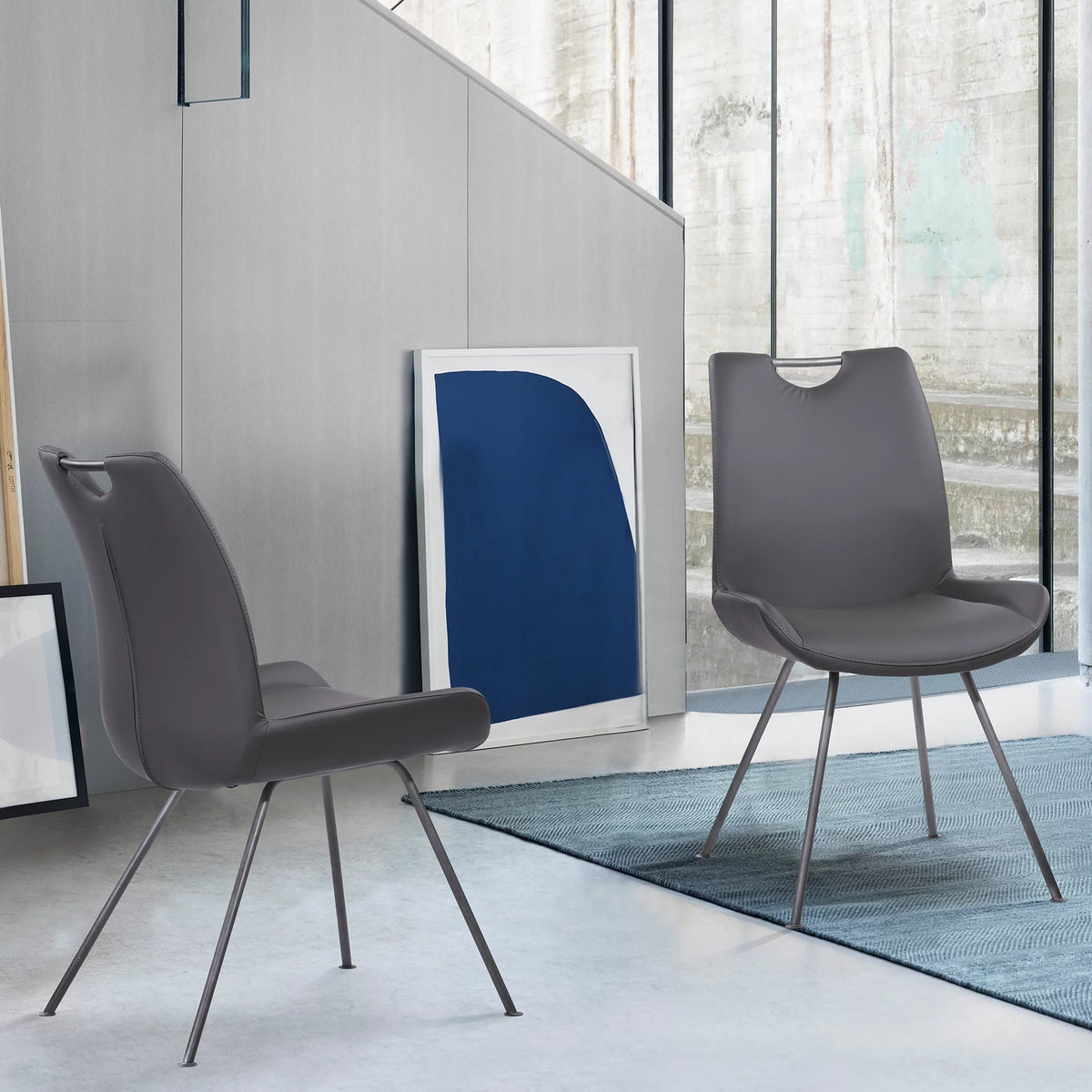 Grey Faux Leather Dining Chair Set of 2 Q386660
