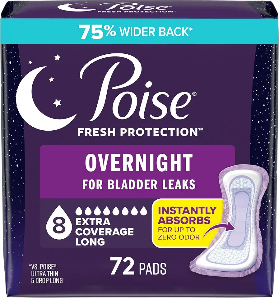 Overnight Incontinence & Postpartum Pads, 8 Drop Extra Coverage, 72 Count K4139