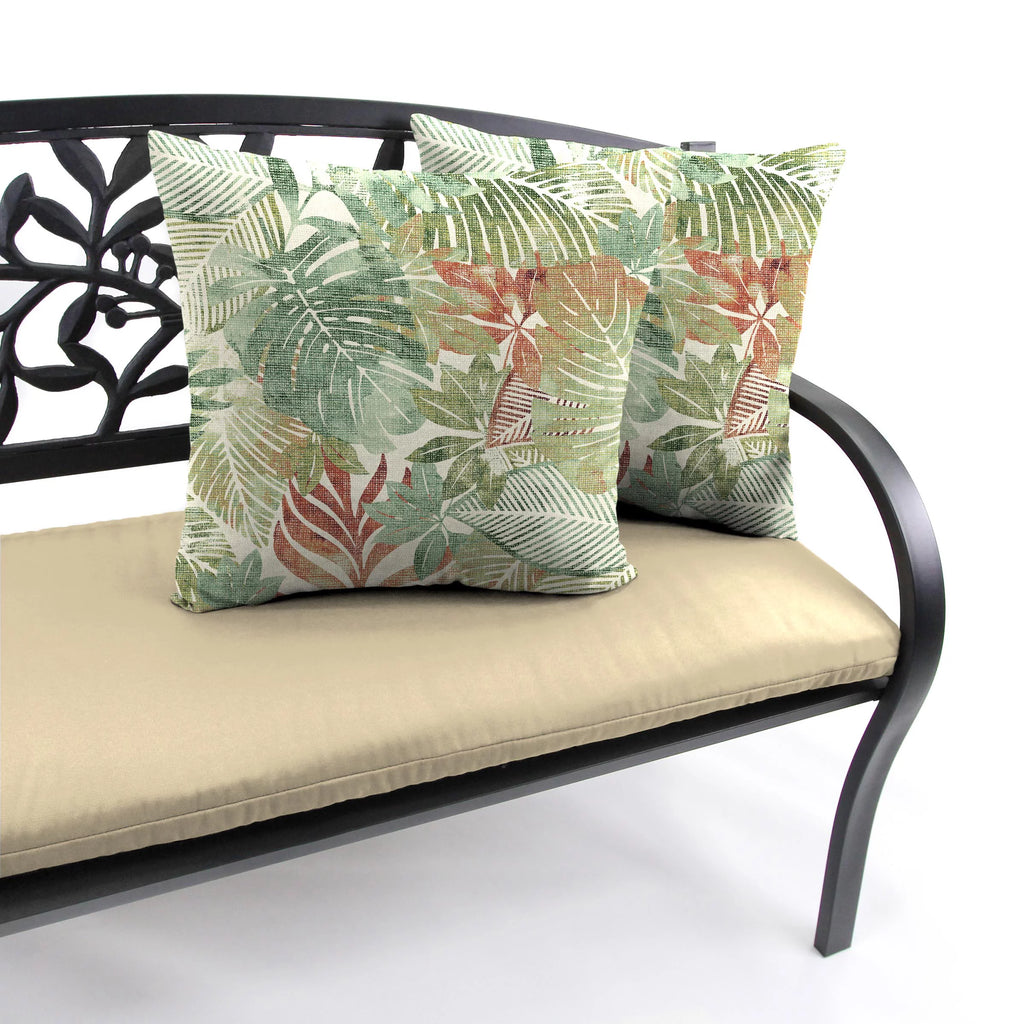Almond Green Leaves Square Outdoor Throw Pillow 2 Pack I5009