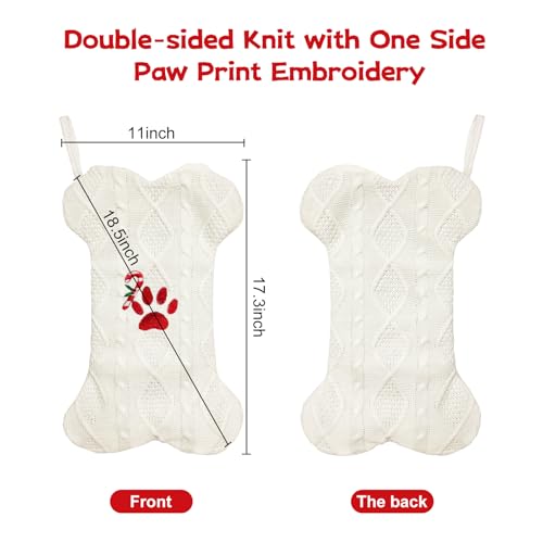 18'' Knit White Paw-Print Dog Christmas Stocking O384991