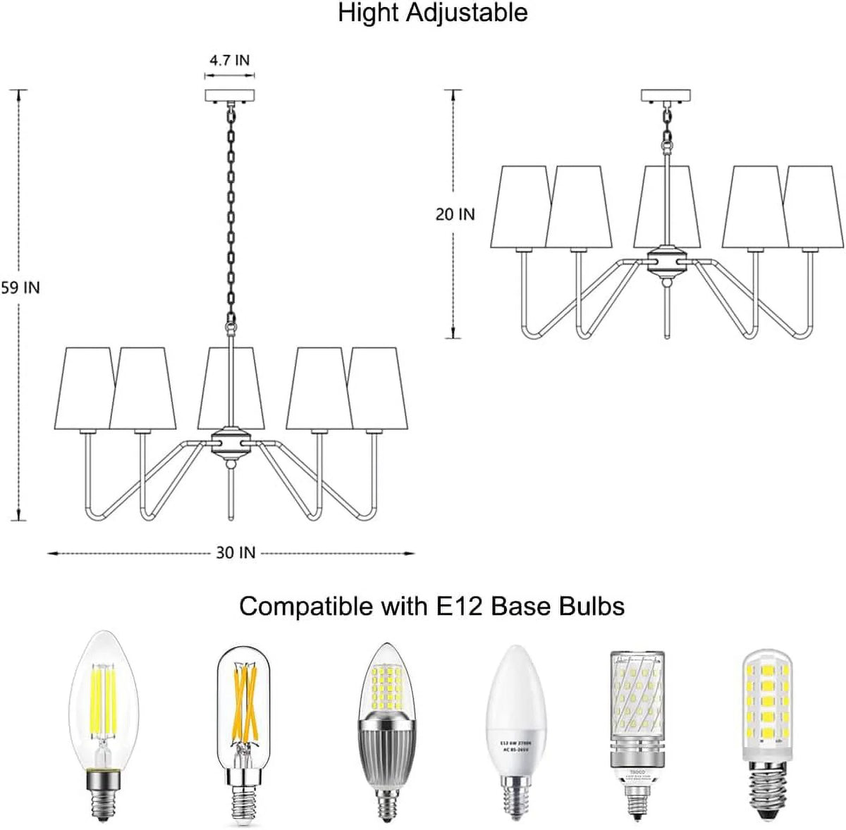 Modern 5-Arm Chandelier with White Shade M88838