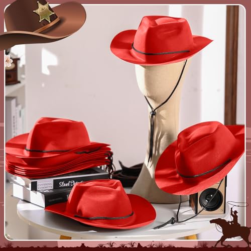 24 Pieces Disposable Plastic Cowboy Hat Set Felt Wide Brimmed J52523