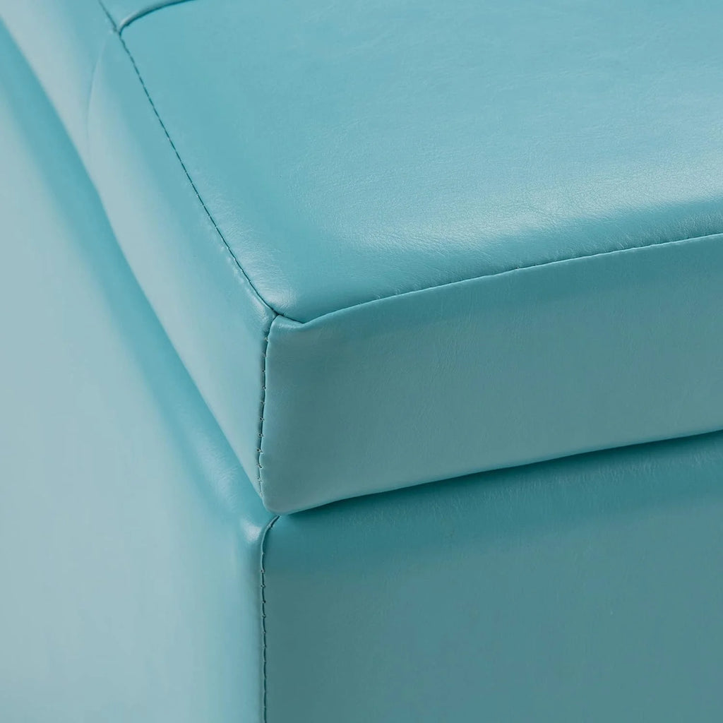 Soft Blue Tufted Faux Leather Lift Top Storage Ottoman I55996