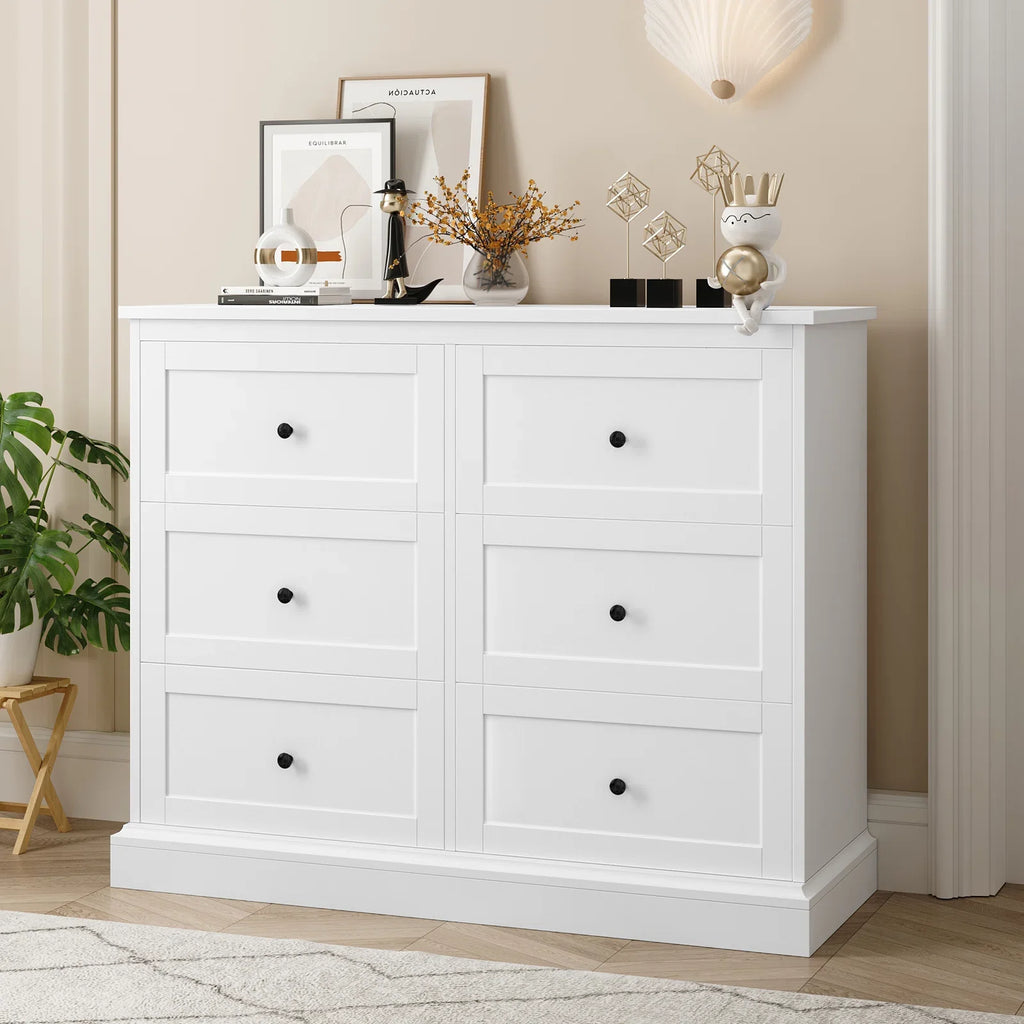 White 6 Drawer Wood Dresser A3718